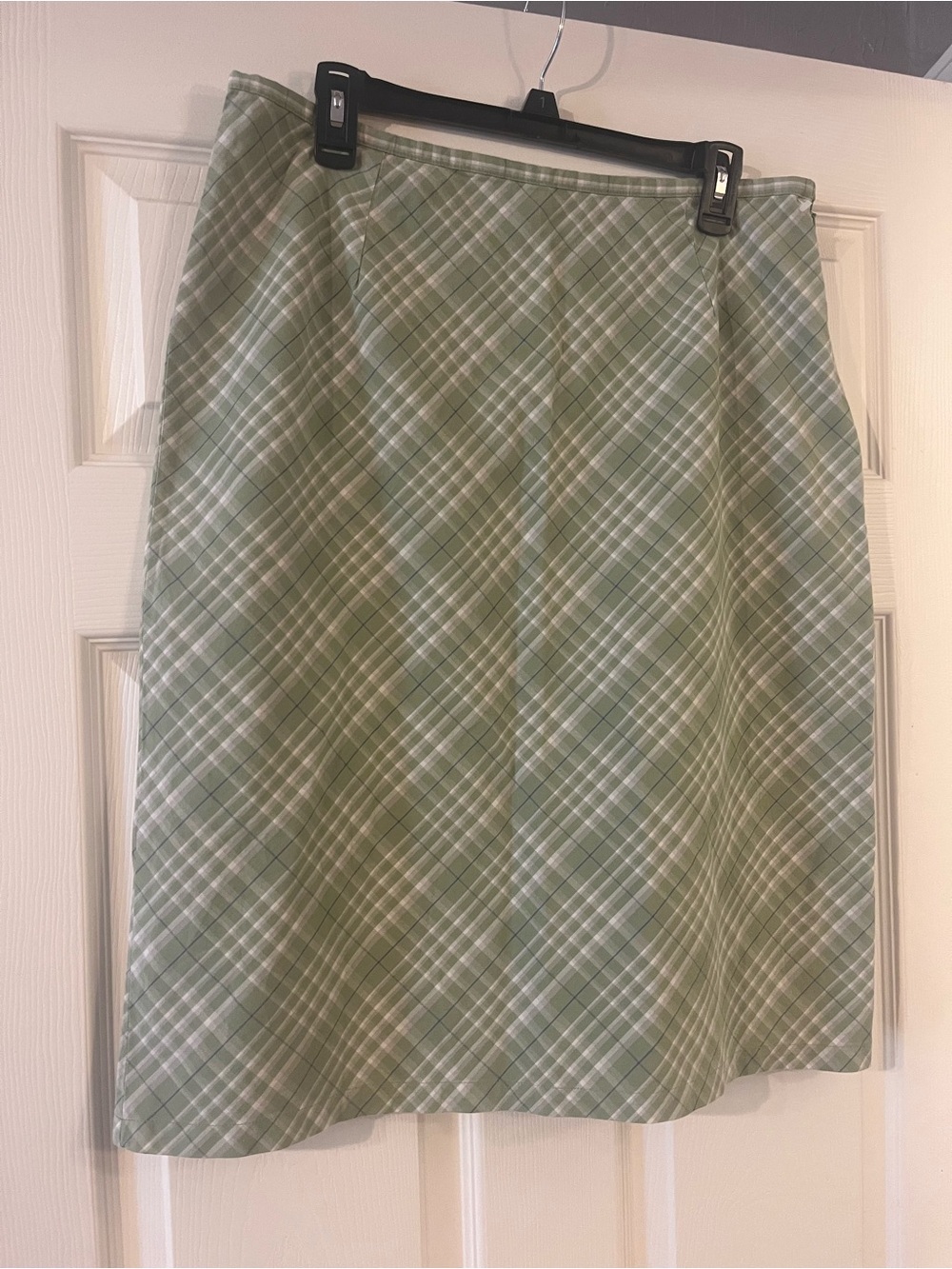 Cherokee Sage Green Plaid A-Line Midi Skirt